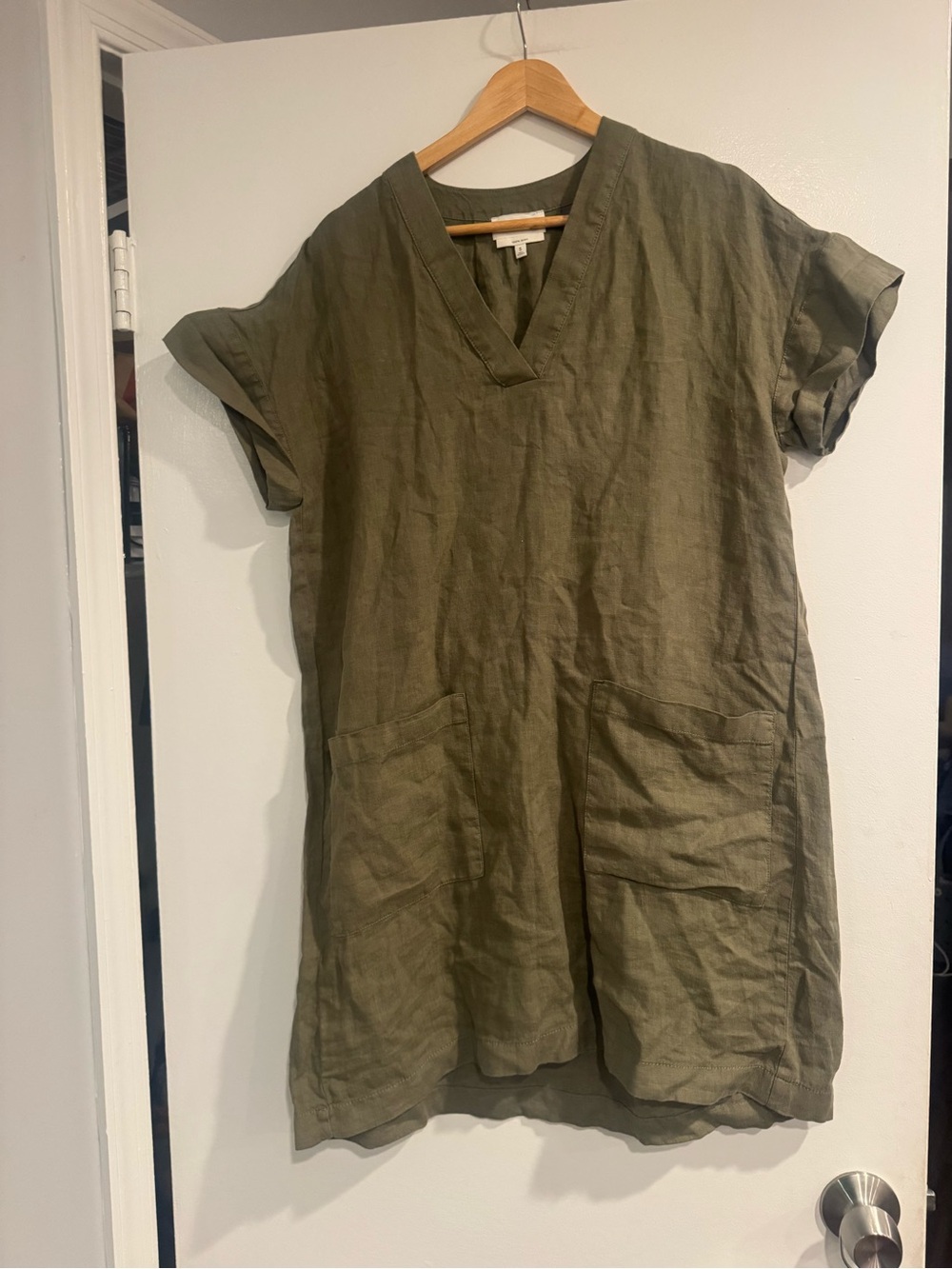 Lou & Grey Olive Green Linen V-Neck Tunic Dress Women’s Small